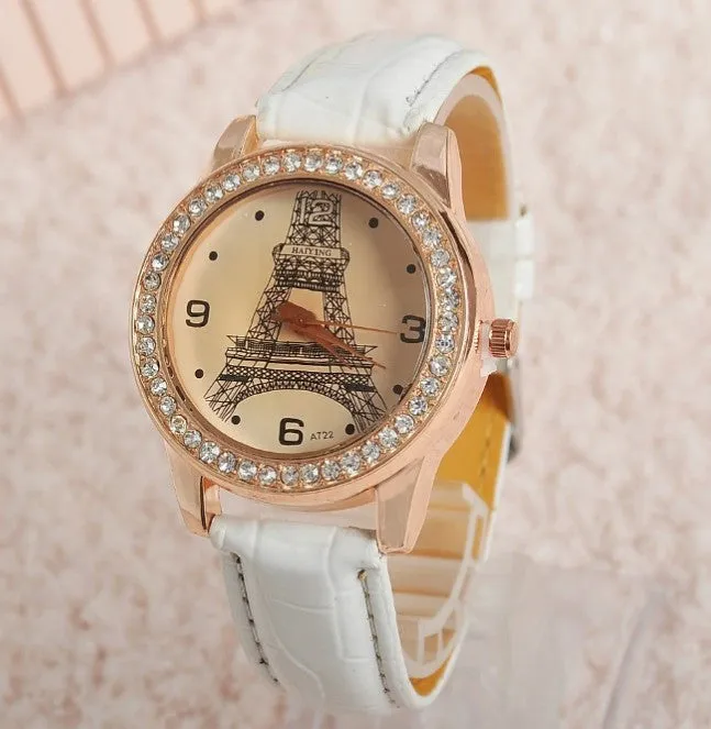 Women’s Watch Luxury Diamond Eiffel Tower PU Band